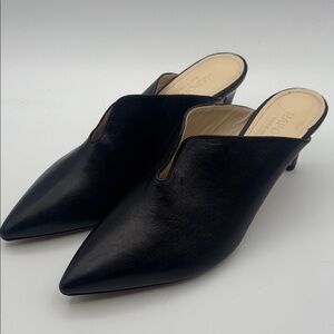 Napoleoni Black Leather Mules, Size 39